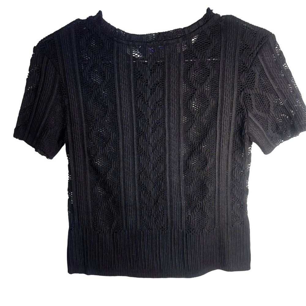 Zara Black Lace Knit Short-Sleeve Womens Top Size S Ribbed Hem Elegant Design - Picture 12 of 16